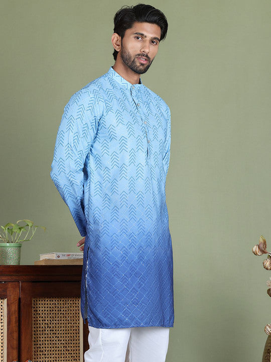 Anouk Abstract Printed Mandarine Collar Straight Sequinned Kurta