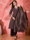 Sangria Floral Printed Pure Cotton Straight Kurta & Palazzos With Dupatta