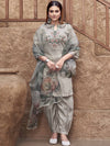 Tikhi Imli Silver Floral Embroidered Thread Work Straight Kurta With Patiala & Dupatta