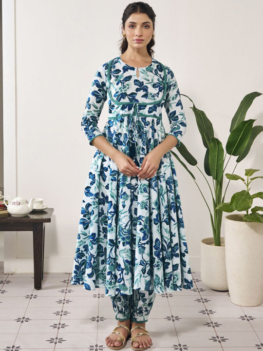 anayna Women Floral Printed Empire Pure Cotton Kurta with Dhoti Pants & With Dupatta