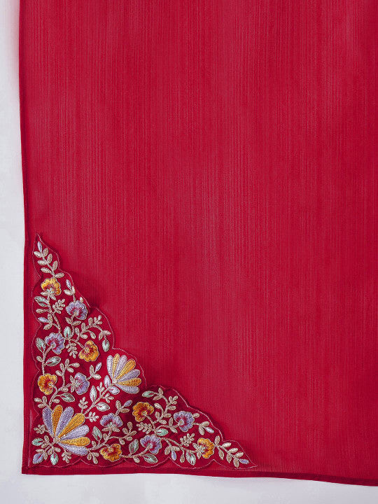 Sangria Women Floral Embroidered A-Line Kurta with Trousers & Dupatta