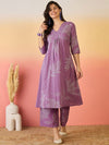 Sangria Floral Printed Beads And Stone Pure Cotton A-line Kurta With Palazzo