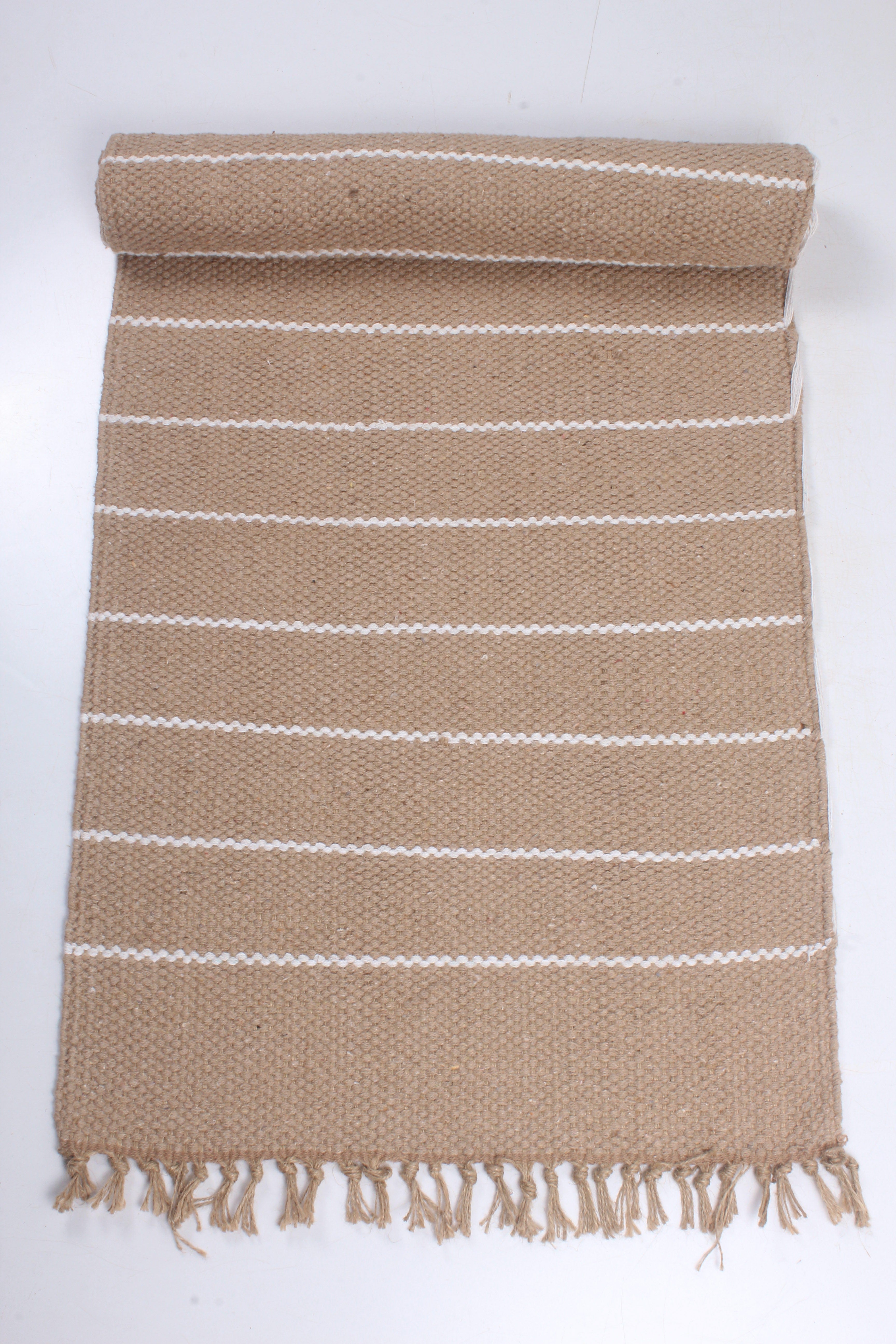 Handwoven Jute Runner with White Stripes