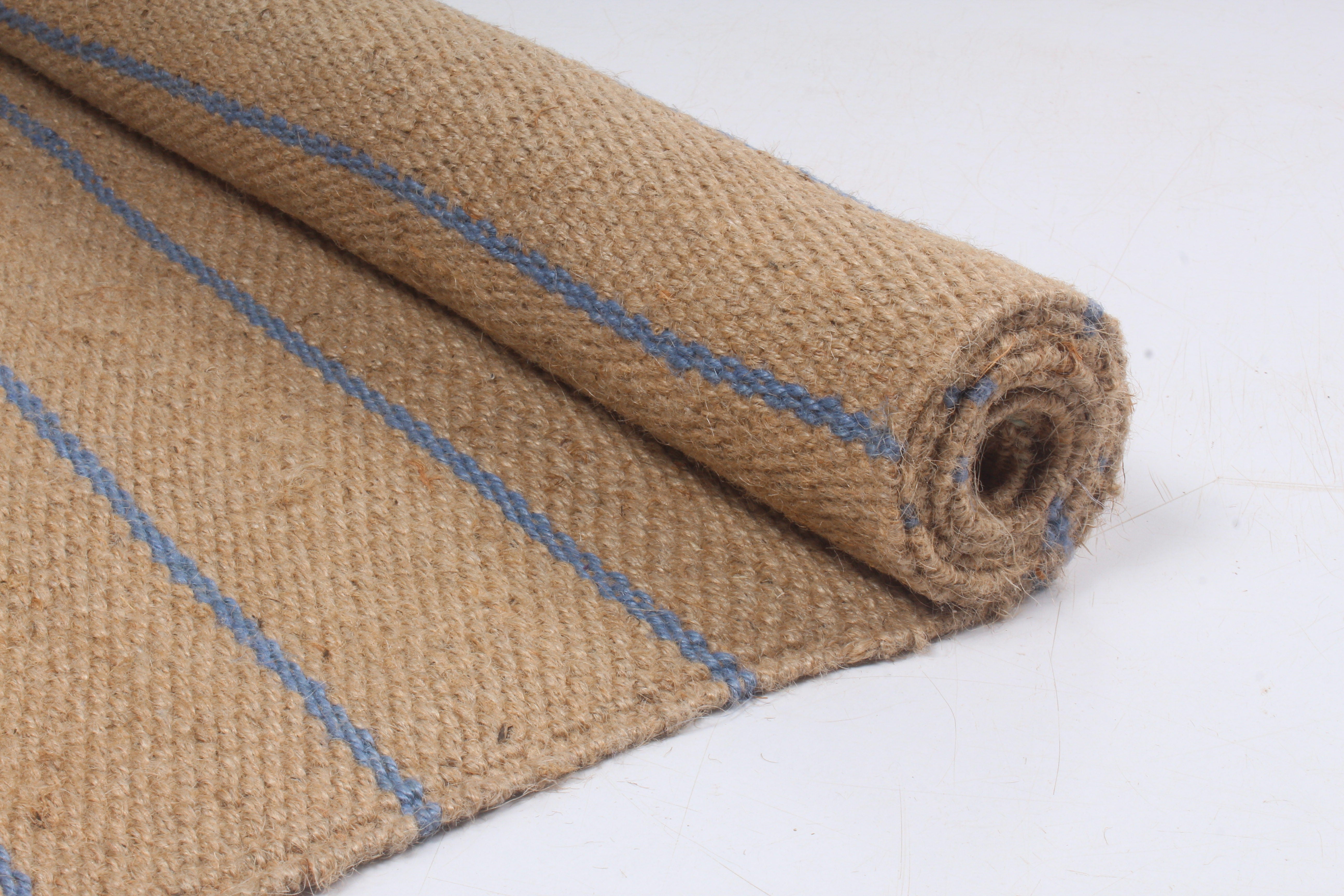 Pure Jute handwoven yoga mat with Blue Stripes