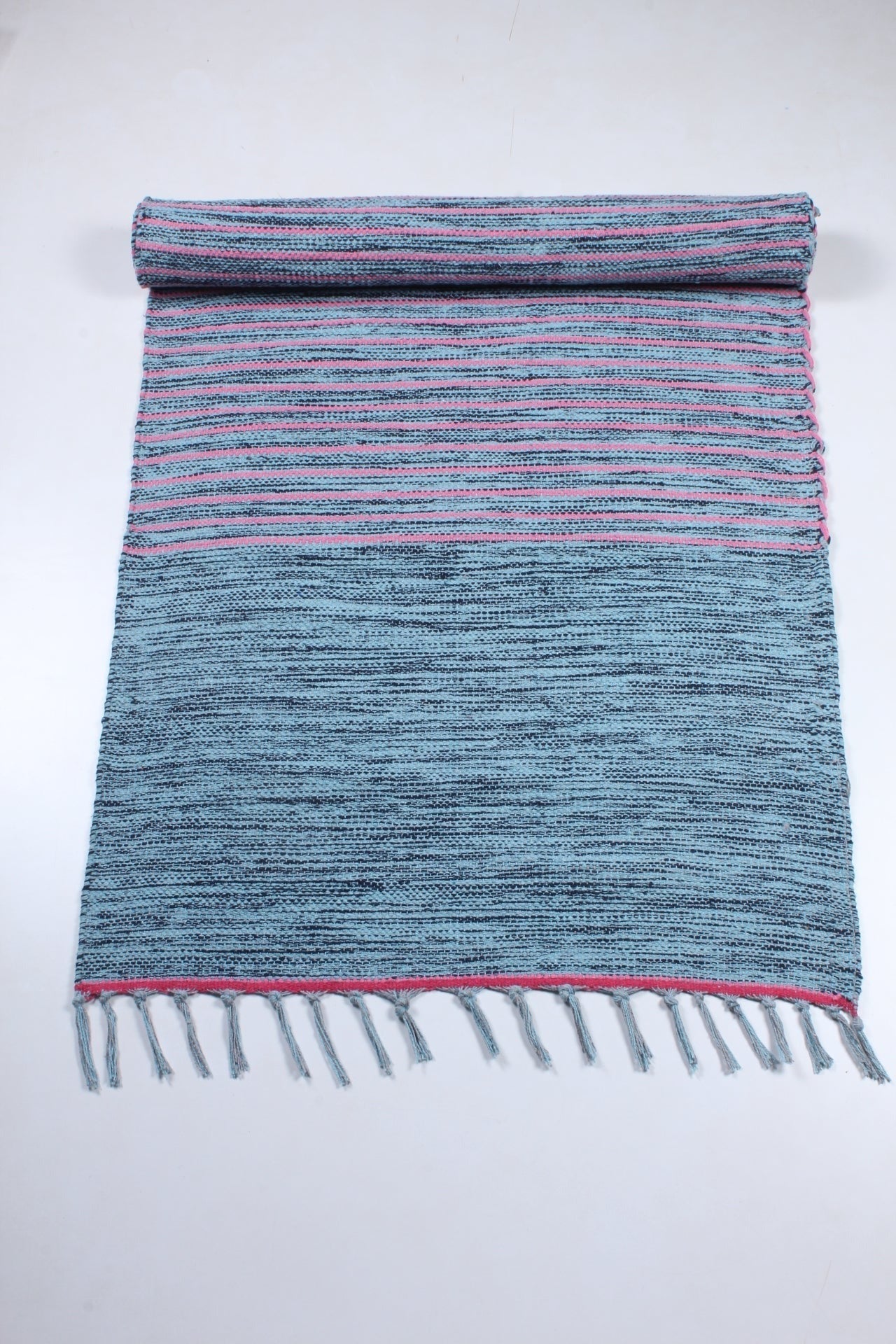 Blue and Black Shaded Yoga Mat with Pink Stripes