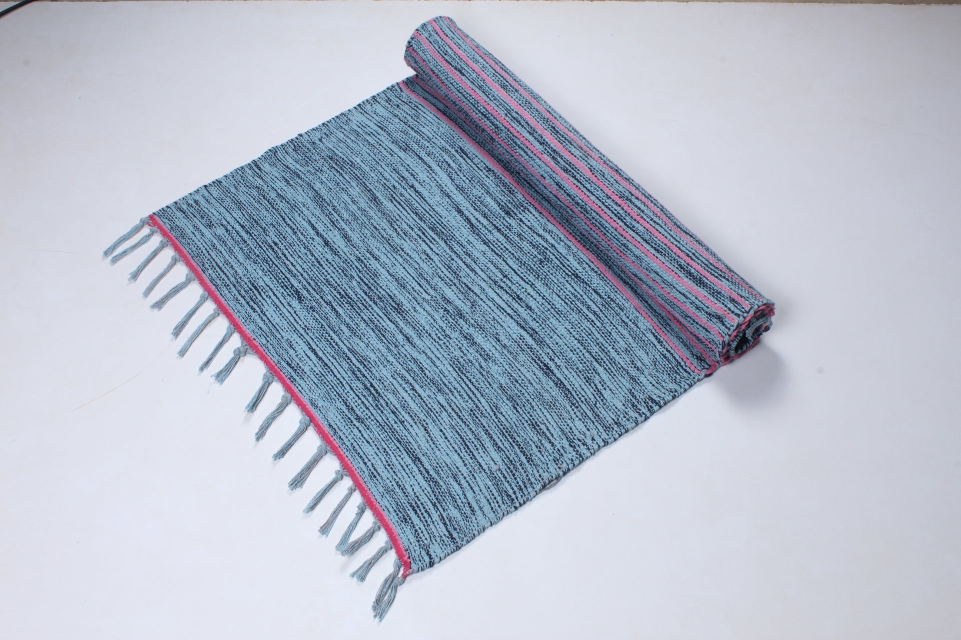 Blue and Black Shaded Yoga Mat with Pink Stripes