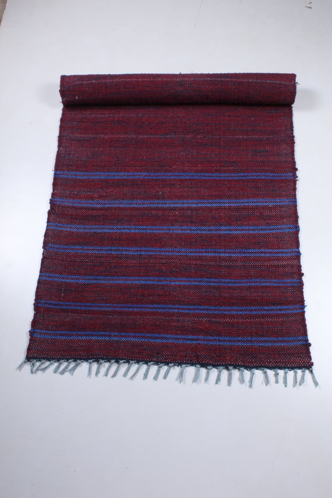 Maroon and Black Shaded Yoga Mat with Blue Stripes