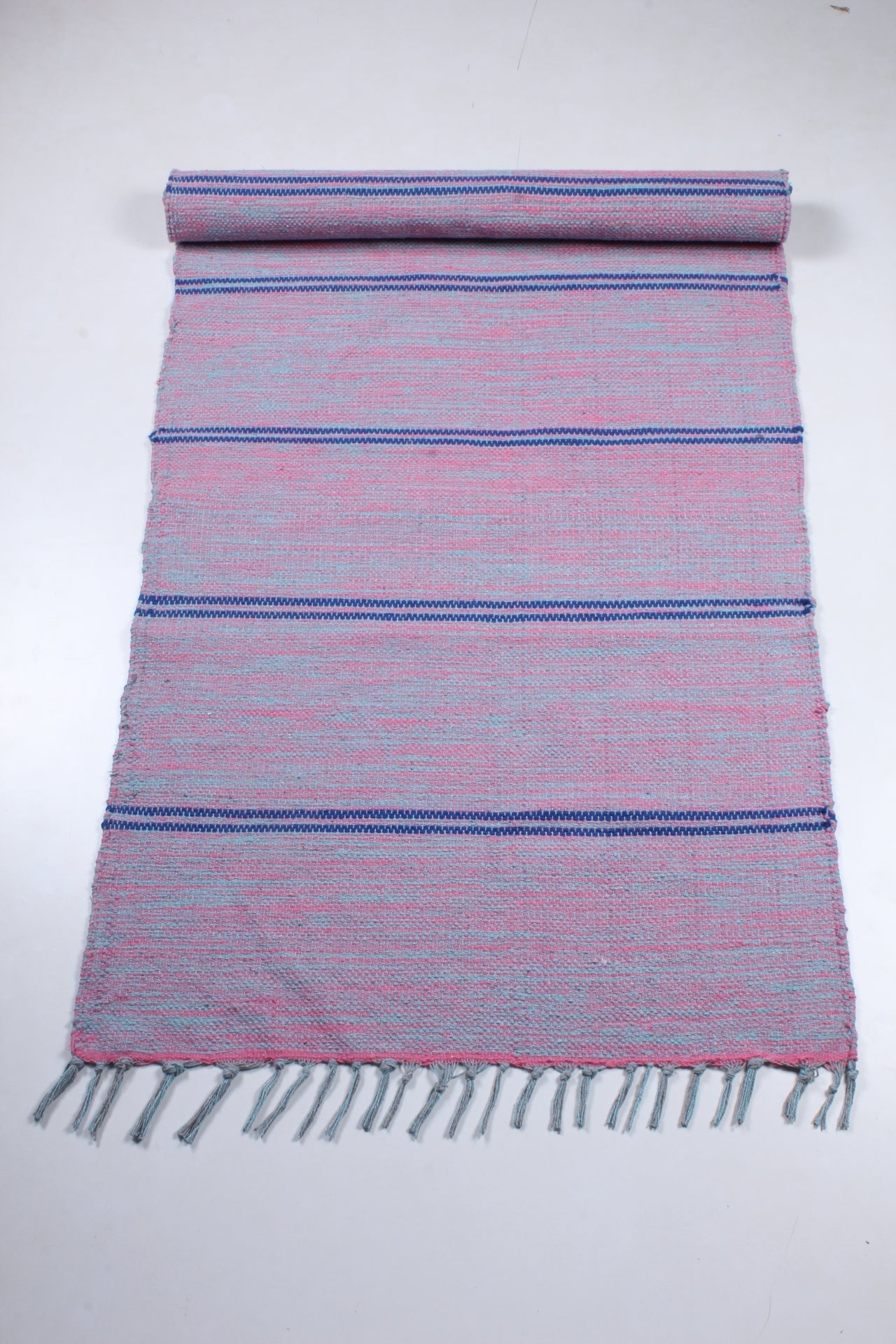 Blue and Red Shaded Yoga Mat with Blue Stripes