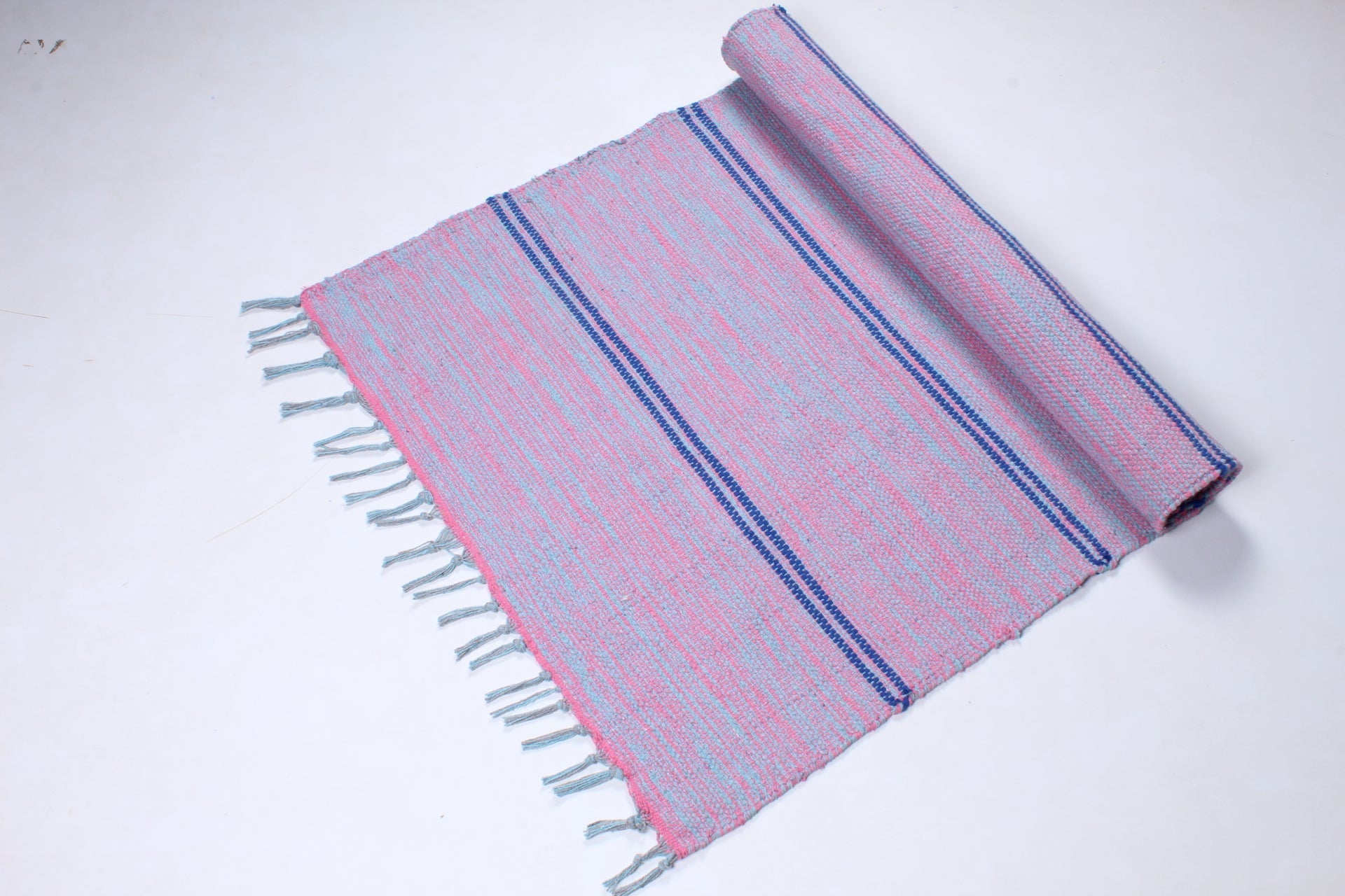 Blue and Red Shaded Yoga Mat with Blue Stripes