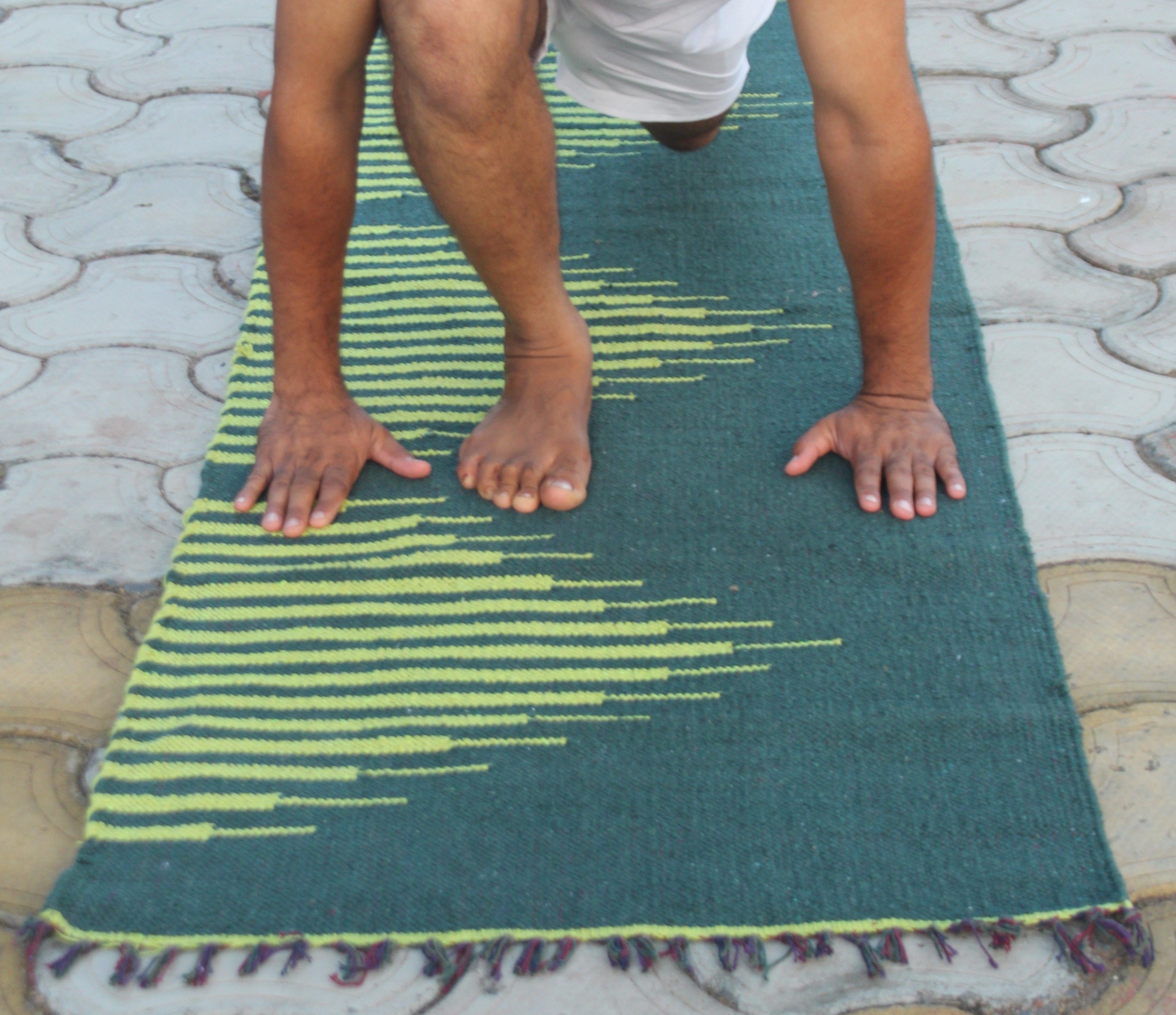 Night Green Yoga Mat with Lime Green Stripes