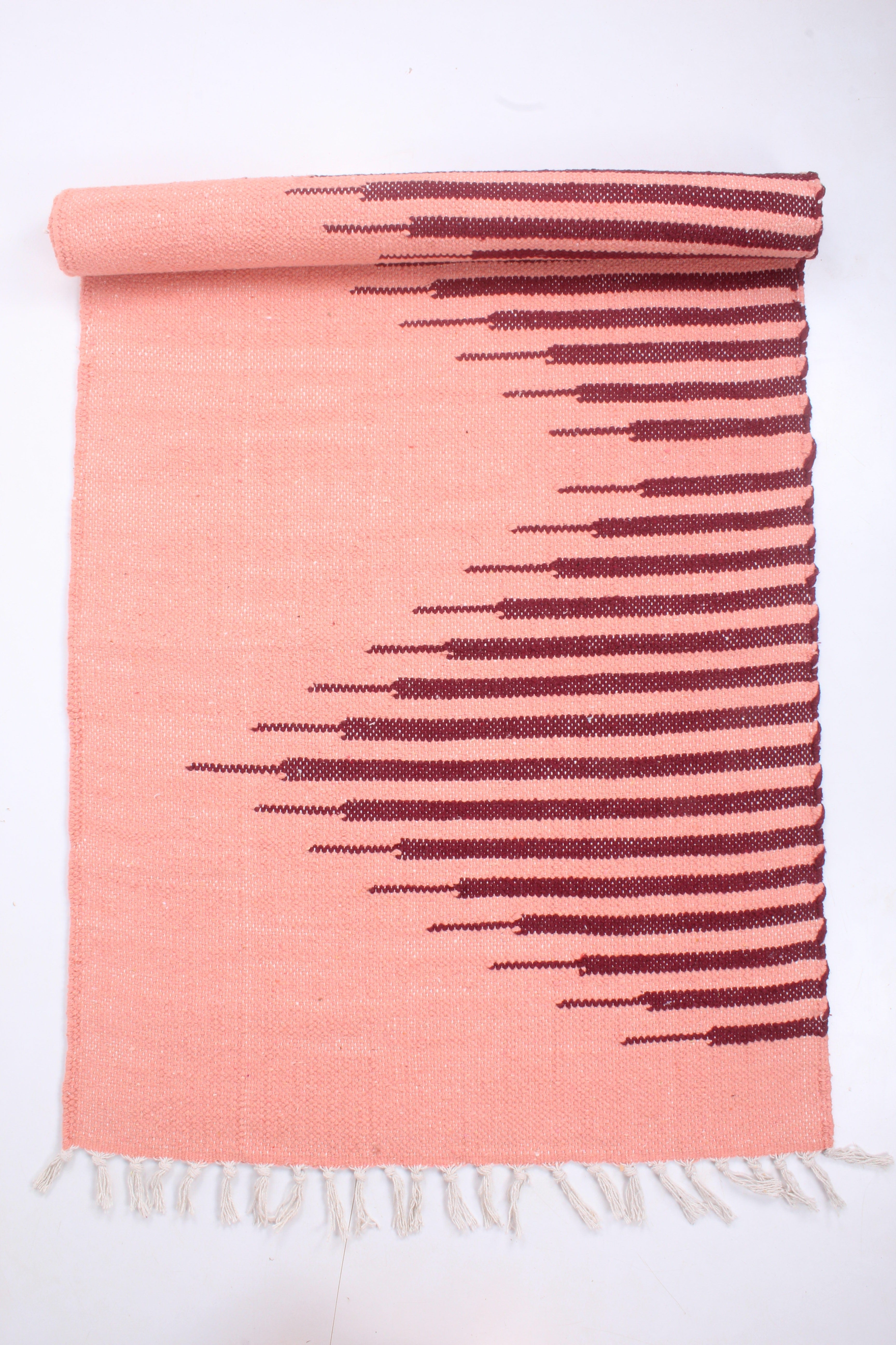 Melon Orange Yoga Mat with Maroon Red Stripes