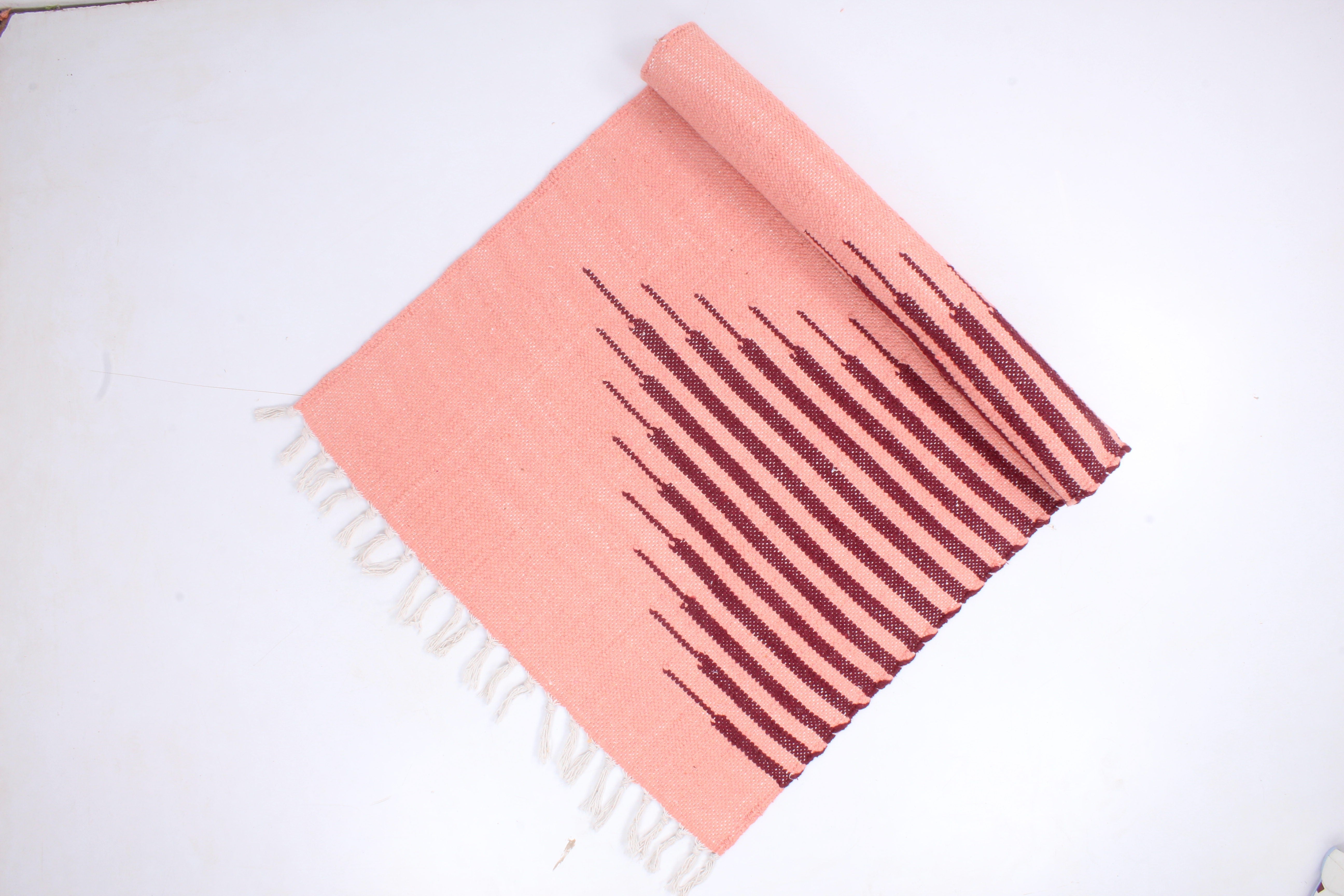 Melon Orange Yoga Mat with Maroon Red Stripes