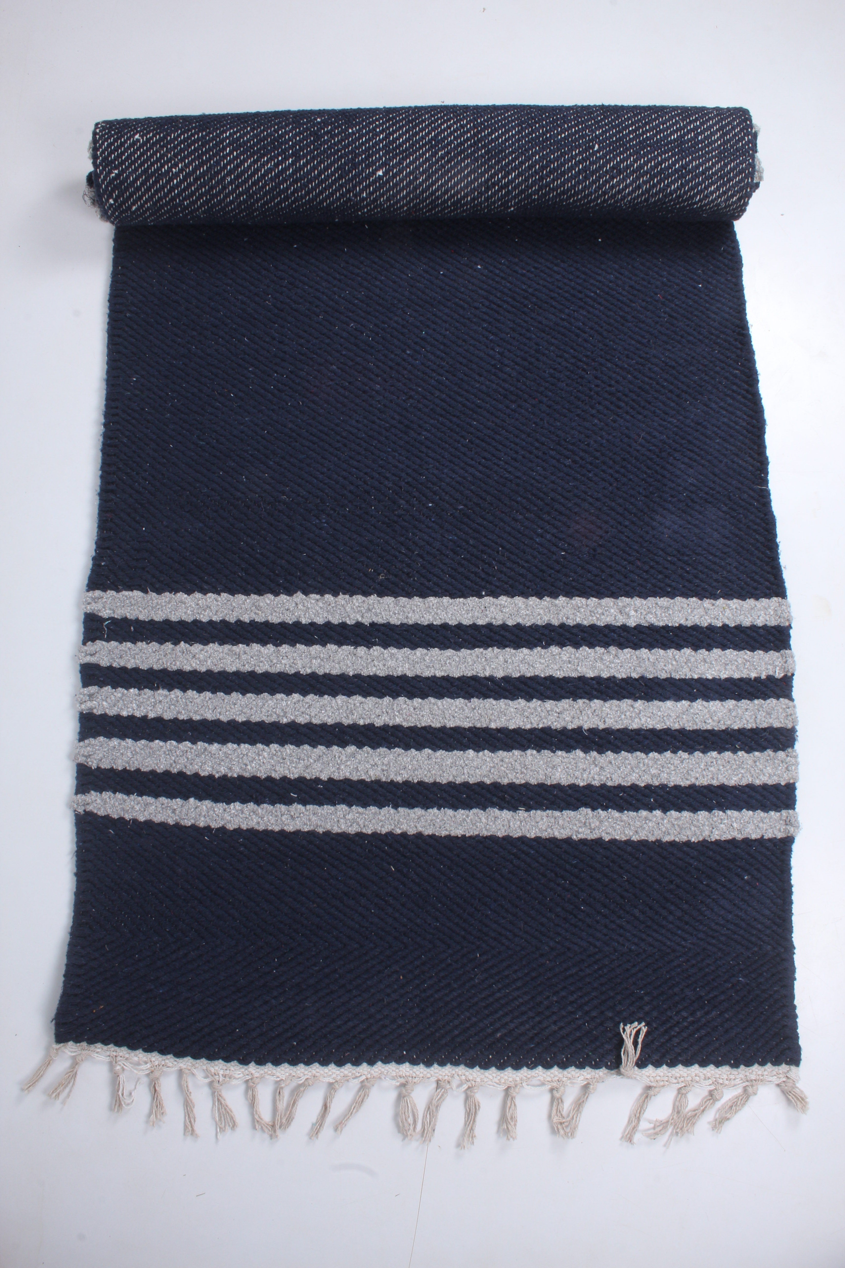 Denim Blue Yoga Mat with Coin Grey Stripes