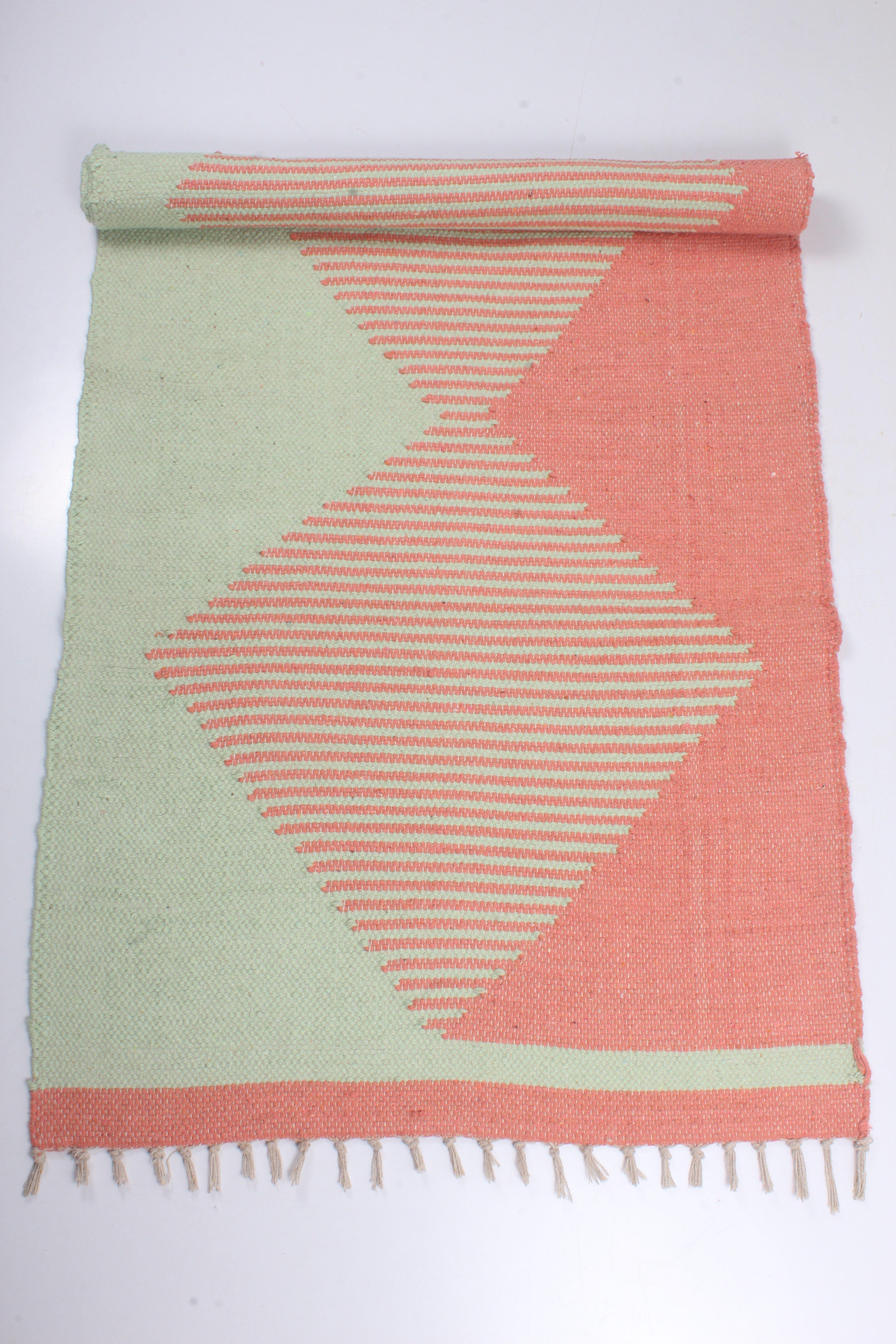 Handwoven Peach and Green Yoga Mat
