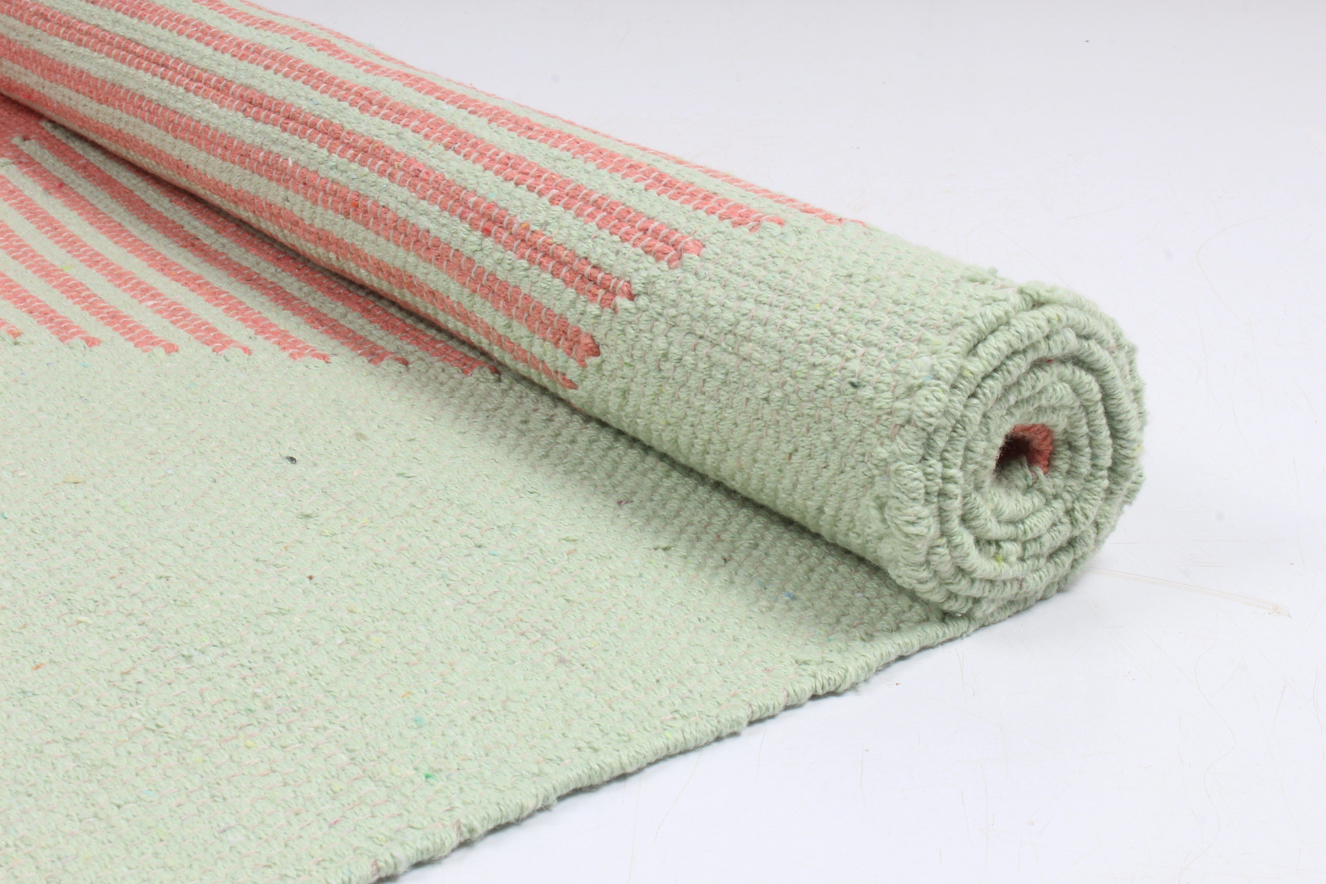 Handwoven Peach and Green Yoga Mat