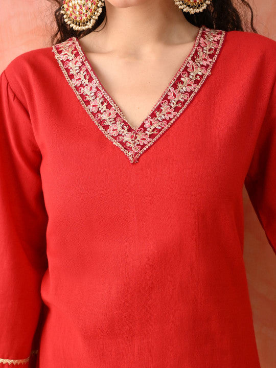 Women Floral Embroidered Cotton Kurta with Palazzo