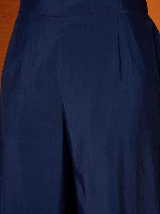 Sangria Floral Embroidered Mirror Work Regular A-Line Kurta Sets