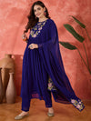 Sangria Floral Yoke Design Straight A-Line With Trouser And Dupatta
