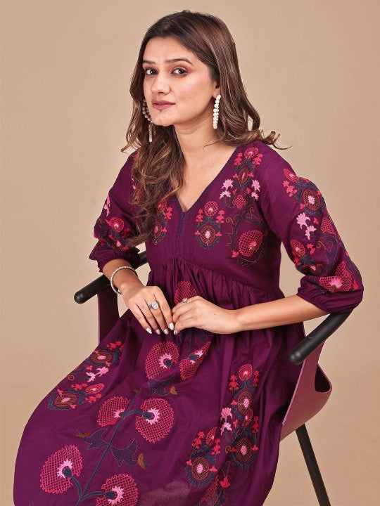 Embroidered V Neck Tunic With Trousers Co-Ords