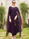 Tikhi Imli Round Neck Anarkali Kurta with Trousers & Dupatta