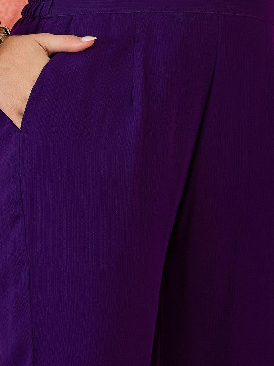 Sangria Embroidered V-Neck Anarkali Georgette Kurta & Trousers