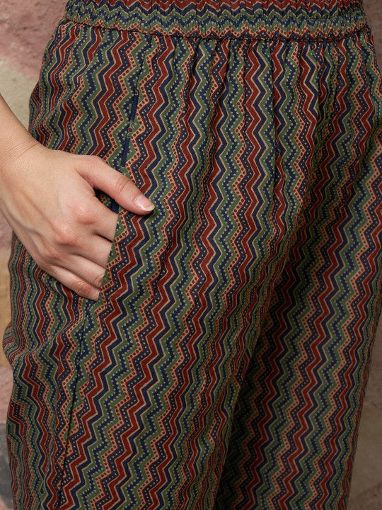 Sangria Floral Printed Pure Cotton Straight Kurta With Trousers & Dupatta