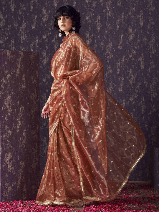 Tikhi Imli Embellished Sequinned shimmer net saree with sequence embroidery