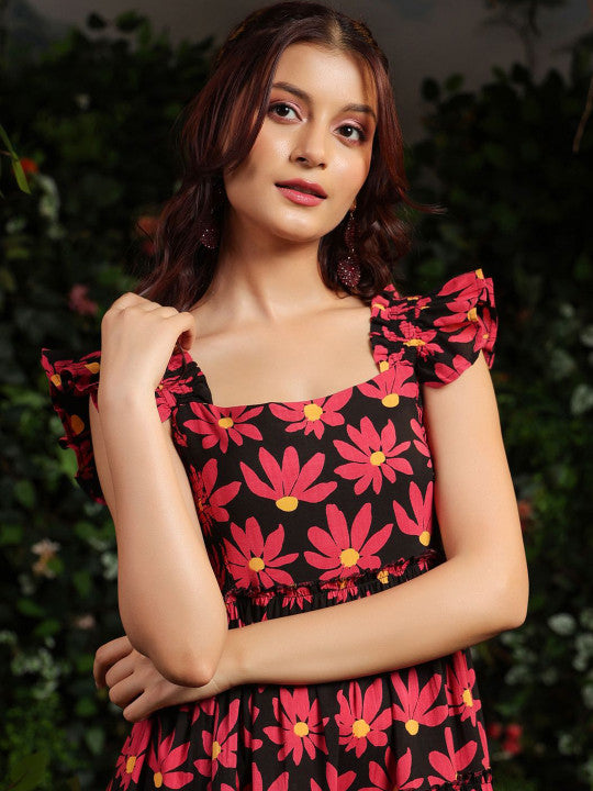 Anayna Floral Printed Fit & Flare Ethnic Midi Dress