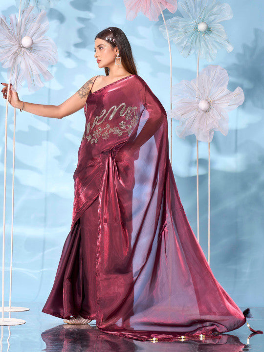 Embellished Embroidered Satin Designer Saree