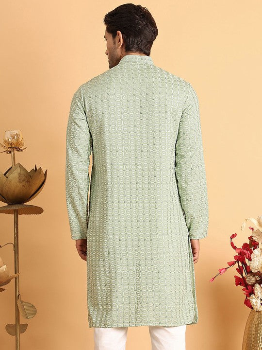 Anouk Men Geometric Embroidered Chikankari Kurta