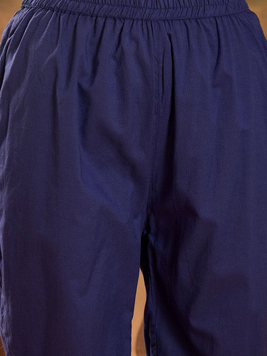 Floral Printed V-Neck Pure Cotton Straight Kurta With Trousers And Dupatta