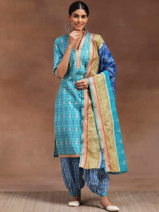 Libas Ethnic Motifs Printed Gotta Patti Pure Cotton Kurta with Salwar & Dupatta