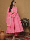 Sangria Floral Embroidered Empire Anarkali Pure Cotton Kurta & Palazzo With Dupatta
