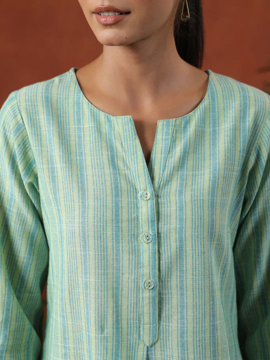 anayna Women Striped Pure Cotton Kurta with Trousers