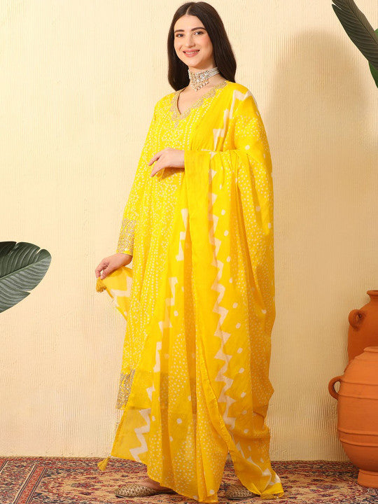 Sangria Women Ethnic Motifs Printed Regular Thread Work Pure Cotton Kurta with Trousers & With Dupatta