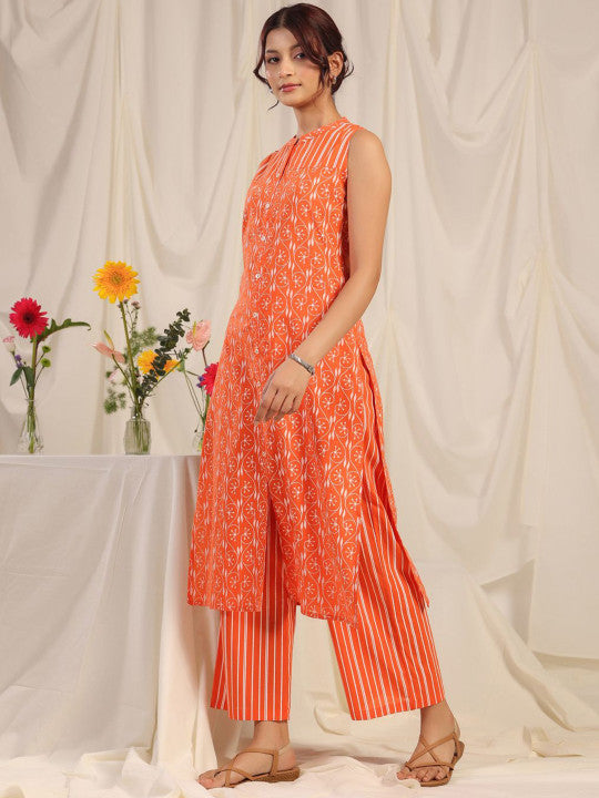 anayna Women Ethnic Motifs Printed Regular Pure Cotton Kurta with Palazzos