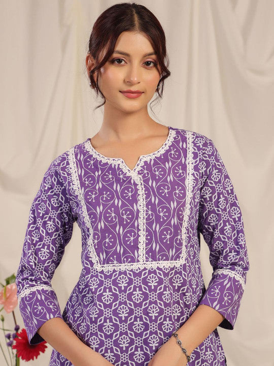 anayna Women Floral Embroidered Regular Pure Cotton Kurta with Trousers