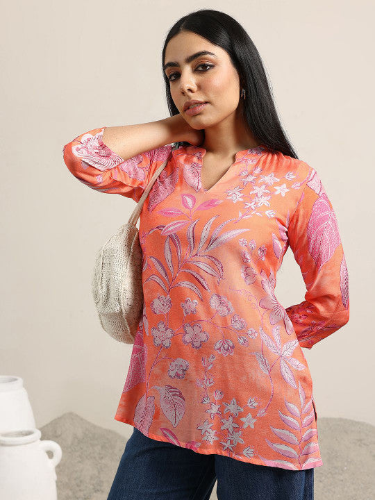 Women Mandarin Collar Printed Tunic