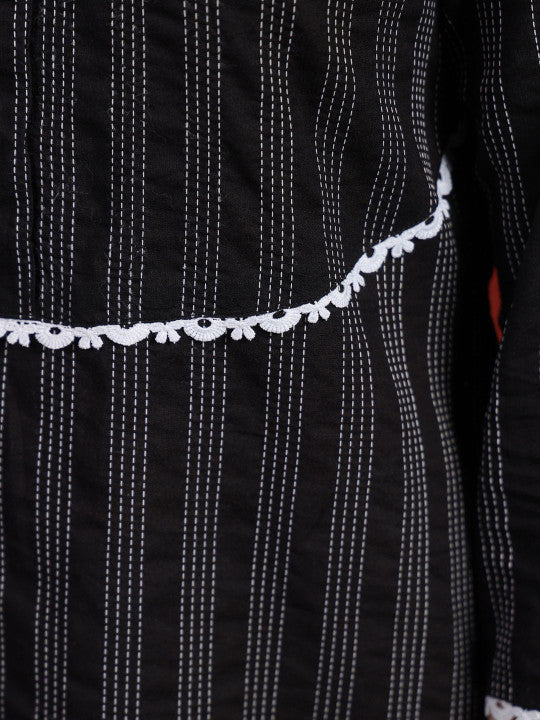 anayna Women Striped Thread Work Kurta