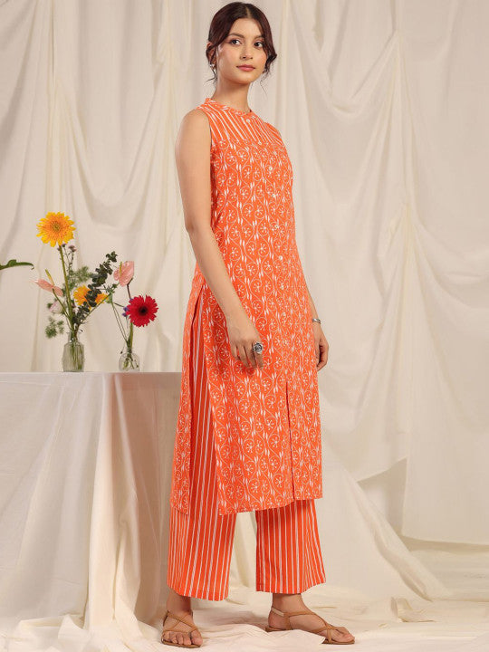 anayna Women Ethnic Motifs Printed Regular Pure Cotton Kurta with Palazzos