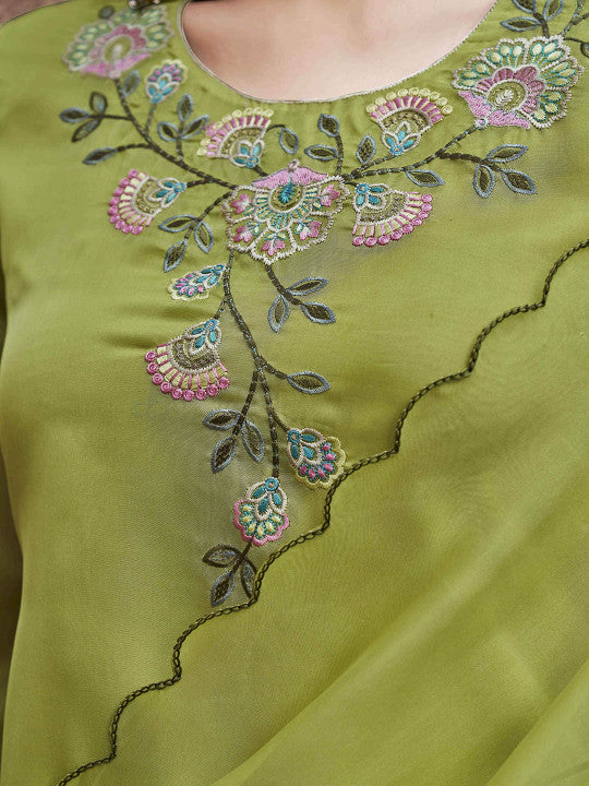 Tikhi Imli Women Floral Embroidered Regular Thread Work Kurta with Trousers & With Dupatta