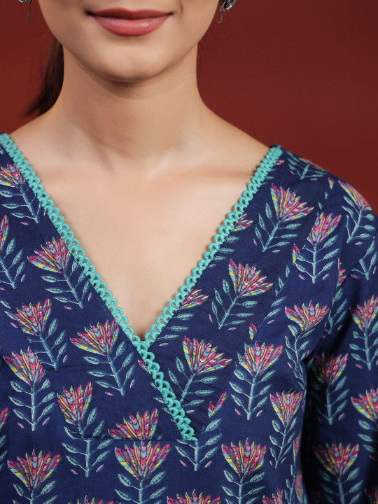 anayna Women Ethnic Motifs Printed Flared Sleeves Mirror Work Floral Kurta