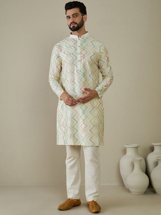 Anouk Geometric Embroidered Mandarin Collar Sequins Straight Kurta
