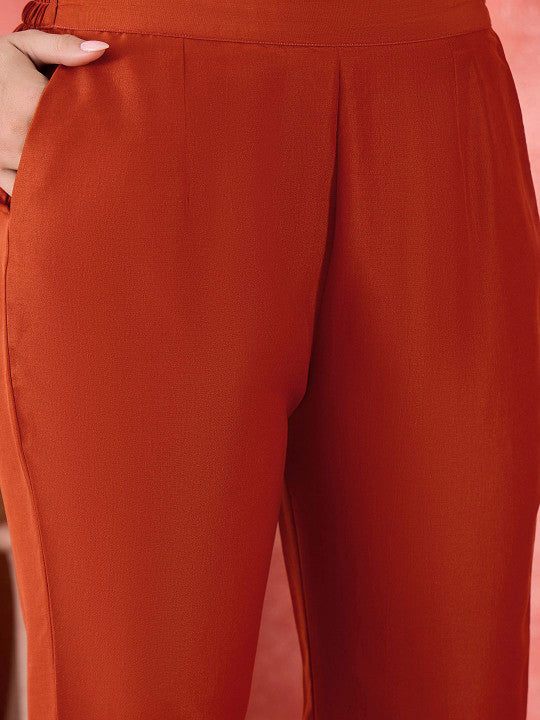 Sangria Zari Sequence Cording Embroidery With Lace A Line Kurta With Trousers & Dupatta