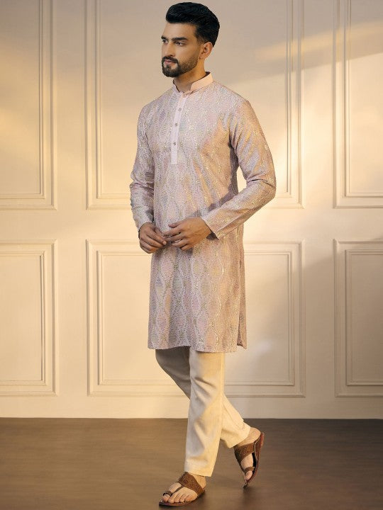 Anouk Pink Geometric Embroidered Gotta Patti Cotton Straight Kurta