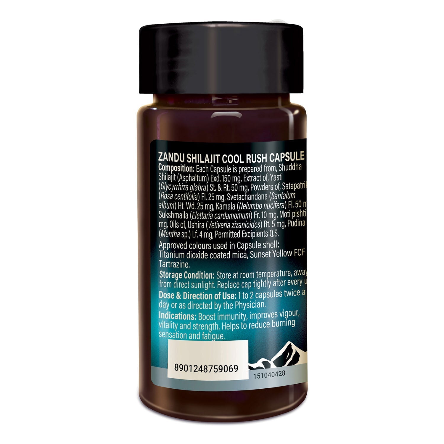 Zandu Shilajit Cool Rush Capsules: The 1st Ever Himalayan Shilajit Capsule with Heat Balancing Herbs (60 Caps))
