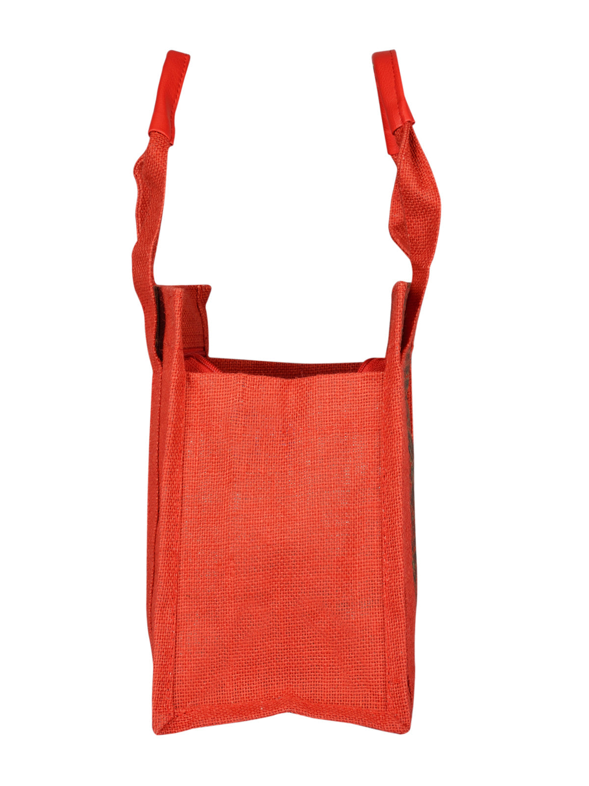 JUTE COTTAGE VERTICAL LACE ZIPPER LUNCH BAG, SUSTAINABLE, ECO-FRIENDLY, STYLISH JUTE BAG (RED 10X10X6)