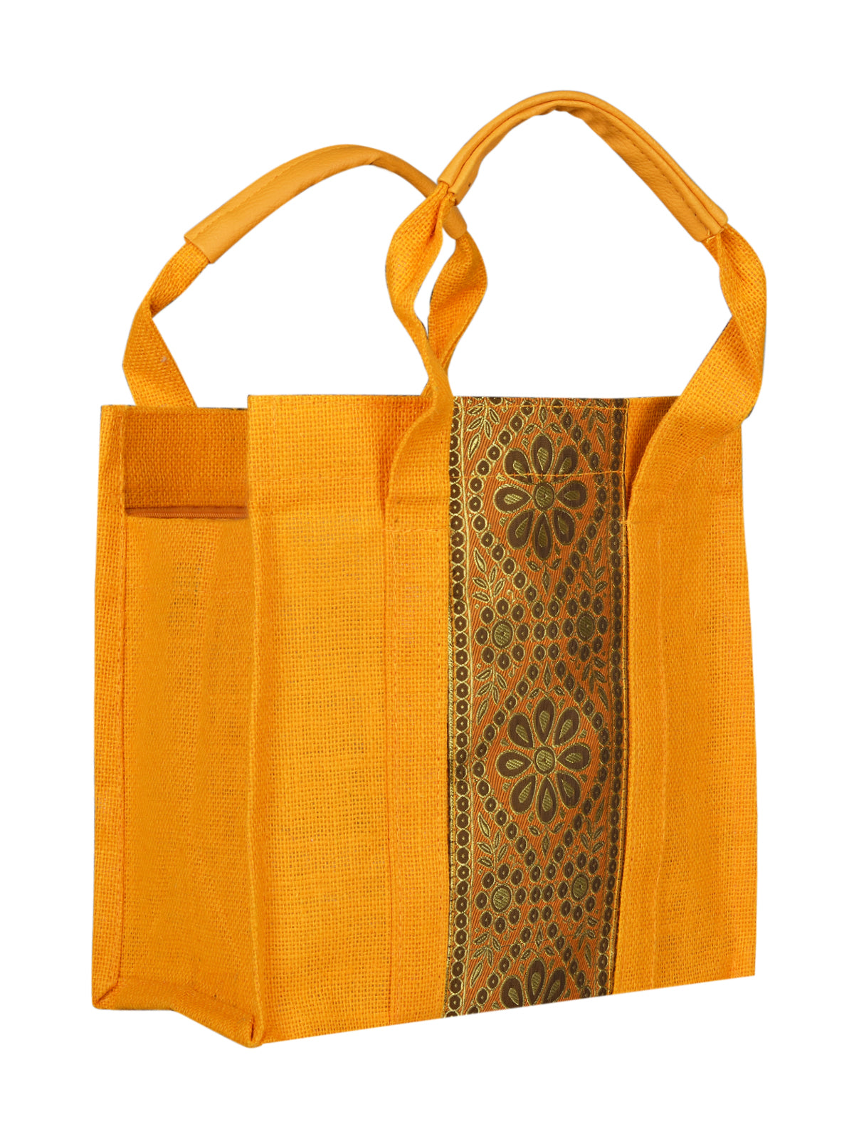 JUTE COTTAGE VERTICAL LACE ZIPPER LUNCH BAG, SUSTAINABLE, ECO-FRIENDLY, STYLISH JUTE BAG (PURPLE 10X10X6)