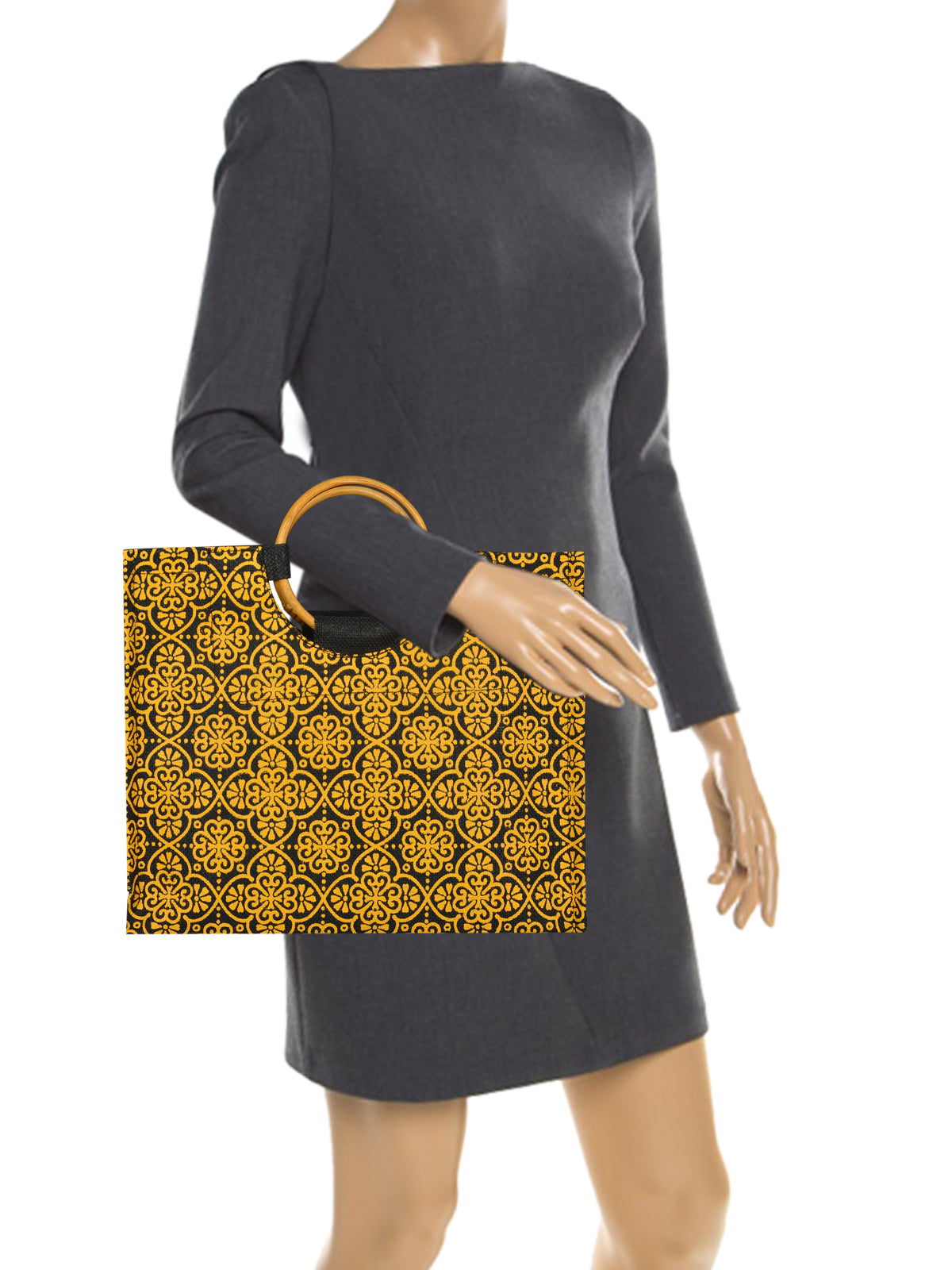 JUTE COTTAGE MUGHAL PRINT LUNCH BAG,  CANE HANDLE, SUSTAINABLE, ECO-FRIENDLY, 100% GENUINE, STYLISH JUTE BAG (BLACK 11X14X8)