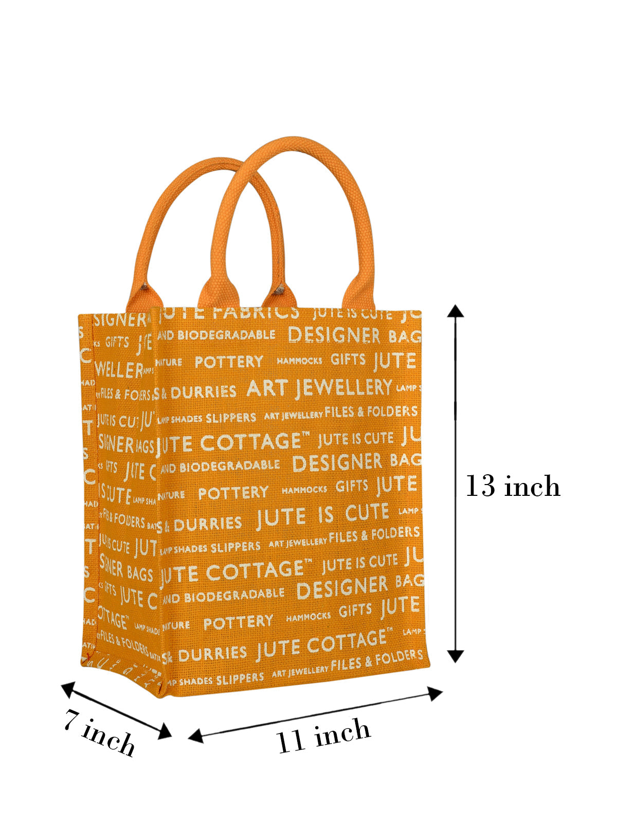 13 X 11 X 7 - JUTE COTTAGE PRINTED ZIPPER LUNCH BAG (B-038-YELLOW)